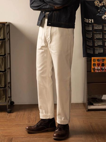 Erkek pantolon retro tulumlar yüksek bel gevşek düz beyaz og107 ekmek Amerikan donanma güverte