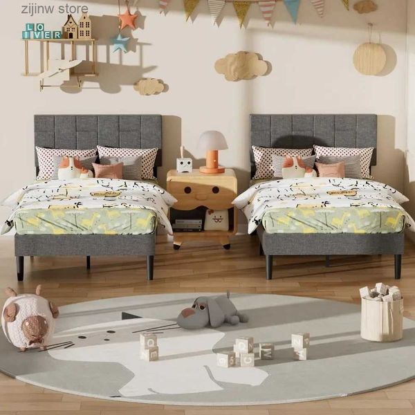 Altre forniture per la biancheria da letto Letto per bambini moderno letto matrimoniale per bambini struttura del letto con piattaforma - testiera geometrica imbottita morbida design senza molle letto per bambini Y240320