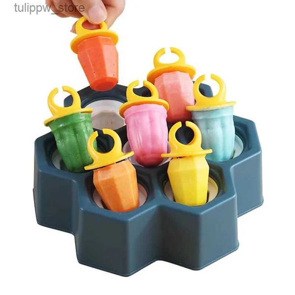 Dondurma Araçları Mini Popsicle Kalıplar 7 Boşluk Mini Silikon Buz Pop Kalıp Çubuklar ve Damla Muhafızları Kolay Bırakma BPA-Free Ring Dondurma Kalıp L240319