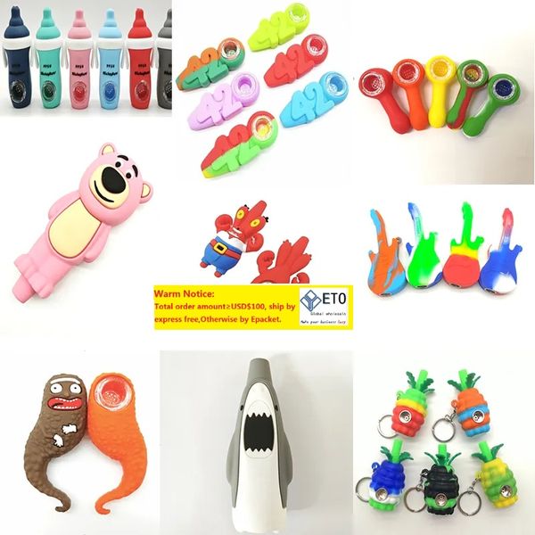 Cartoon Silicone Fumare Pipa a mano Tabacco secco alle erbe infrangibile con filtro in vetro con foro poroso Ciotola Tubi per sigarette portatili Dab Rigs ZZ