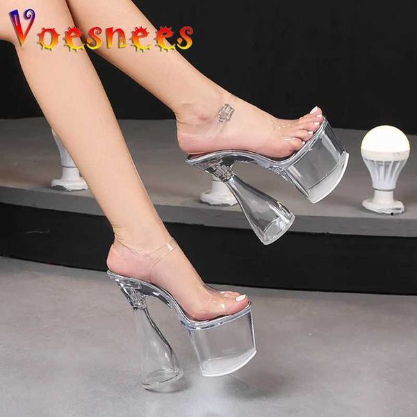 Туфли Voesnees, сексуальные модели, 17,5 см, очень высокие каблуки, 8 см, прозрачные женские сандалии на платформе, ПВХ, женские свадебные с кристаллами, большой размер 43, H240325