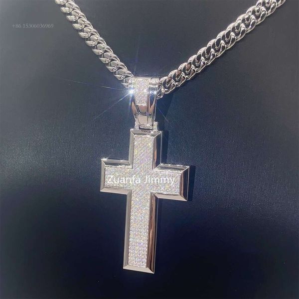 Collana con pendente a forma di croce Moissanite VVS stile Gesù ghiacciato per uomo con doppio strato 3D Pass Diamond Tester Gioielli hip-hop