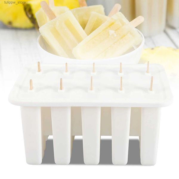 Dondurma Araçları 10 Hücreler Silika Jel Dondurulmuş Dondurma Kalıp Popsicle Maker 50 Sticks L240319