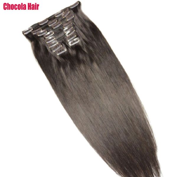 Extensions Chocola, ganzer Kopf, 40,6 cm, 71 cm, brasilianisches, maschinell hergestelltes Remy-Haar, 10-teiliges Set, 220 g, Clip-in-Echthaarverlängerungen, natürlich, glatt