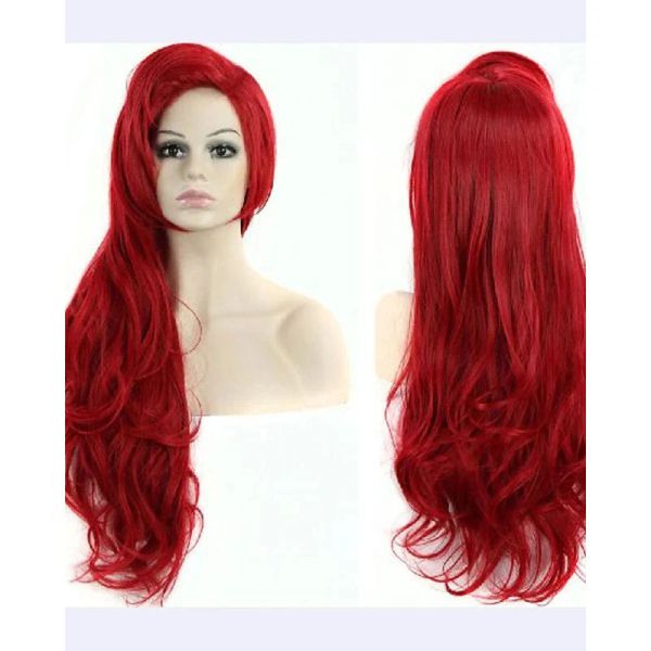 Perucas HAIRJOY Peruca de cabelo sintético longo ondulado vermelho fantasia perucas para mulheres pequena sereia Ariel Cosplay