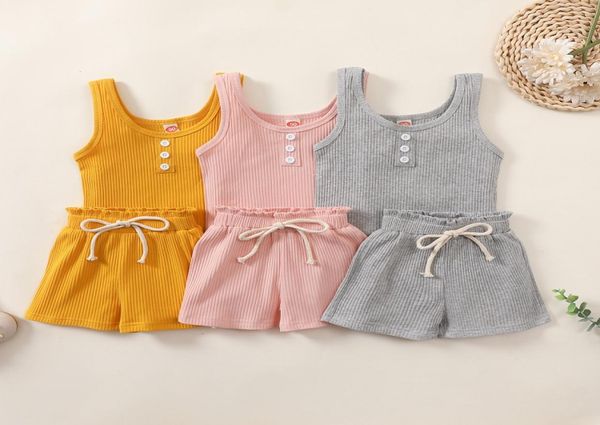 Kleinkind Kleidung Sets Sommer Baby Jungen Mädchen Anzüge Baumwolle Kinder Outfits Kinder Gerippte Gestrickte Ärmellose Weste Tops Elastische Wais1609173