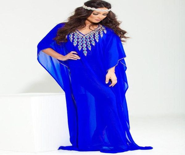 Королевские синие вечерние платья для женщин Саудовской Аравии. Роскошные мусульманские арабские арабские кафтаны. Исламский кафтан из бисера. Дубай.
