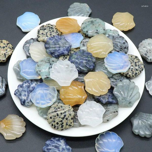 Estatuetas decorativas em forma de concha de cristal natural, pedras preciosas de cura esculpidas, labradorita, sodalita, quartzo branco, amostra mineral, pedras reiki