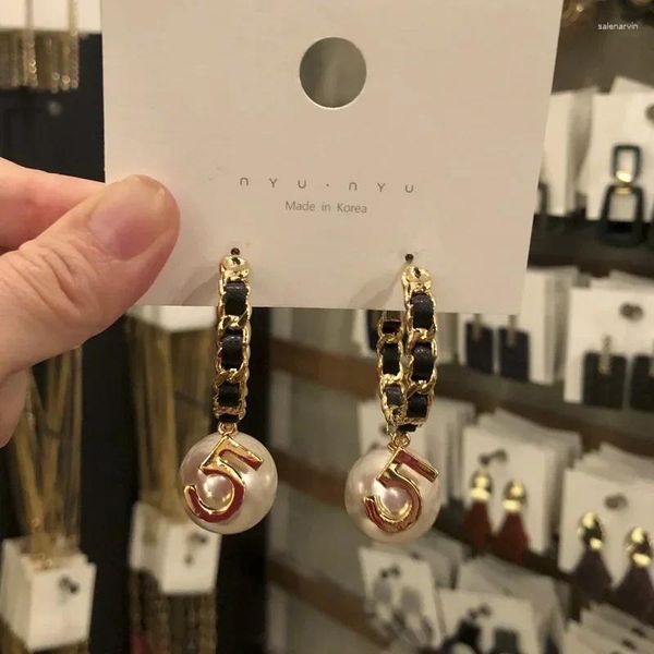Orecchini a bottone Coreano alla moda fatto a mano con corda perla cerchio orecchino gioielli per le donne