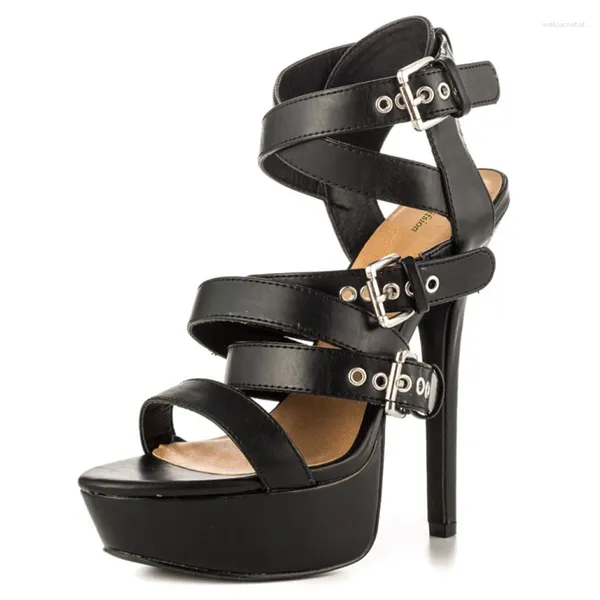 Sapatos de vestido Dança Stripper Plataforma Stiletto Sexy Buckle Strap Sandálias de Salto Alto Bom Dedo Aberto Preto Casual Mulheres EUA Plus Size 5-15