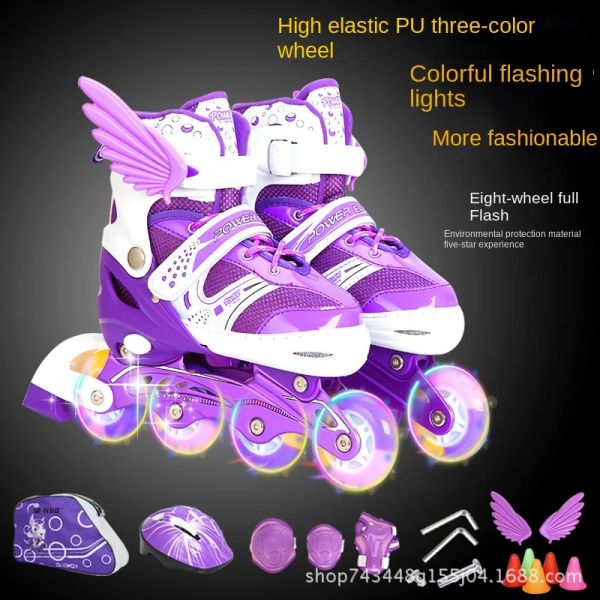 Schuhe Neu Die Skatenschuhe Set Inline Full Flash Color Children's Verstellbare Rollschuhe