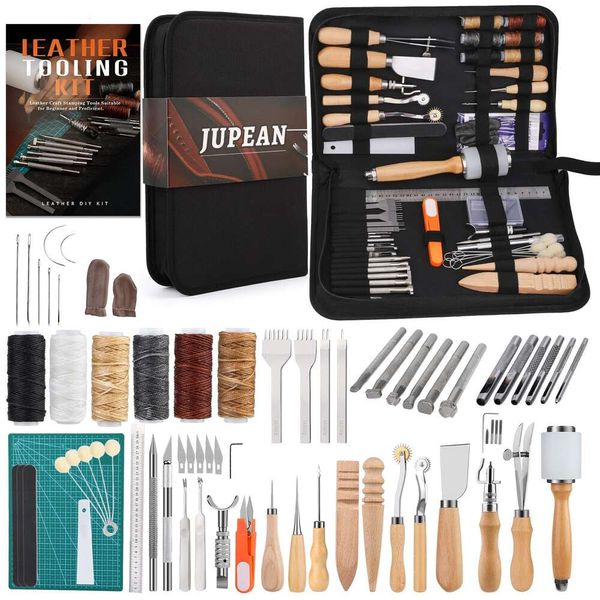 Working Craft Kits, Lederwerkzeuge mit Aufbewahrungstasche, Mattenstempelwerkzeug, Zackenstanzer, gewachster Fadenriller für Heimwerker, Schneiden und Nähen