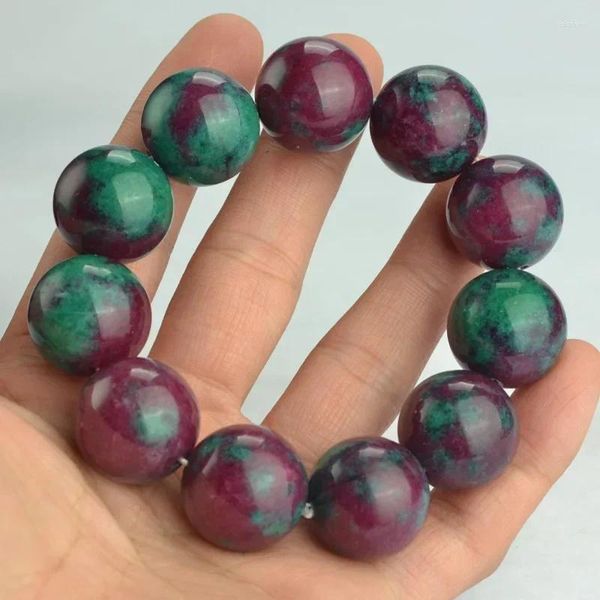 Link-Armbänder-Armreif, natürlicher Jade-Schmuck, runde Perlen, Rubin-Smaragd-Armband