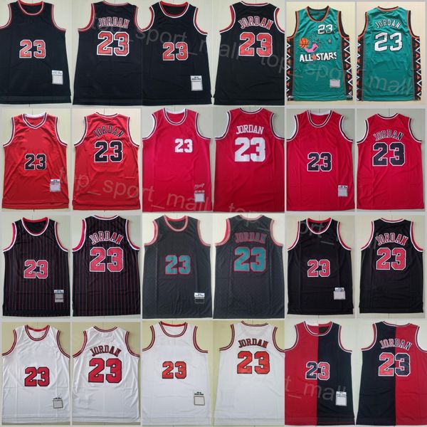 Erkek Gerileme Basketbol Michael Jersey 23 Vintage gömlek retro hepsi spor hayranları için dikişli saf pamuk takım renk kırmızı mavi beyaz siyah şerit nefes alabilir yüksek