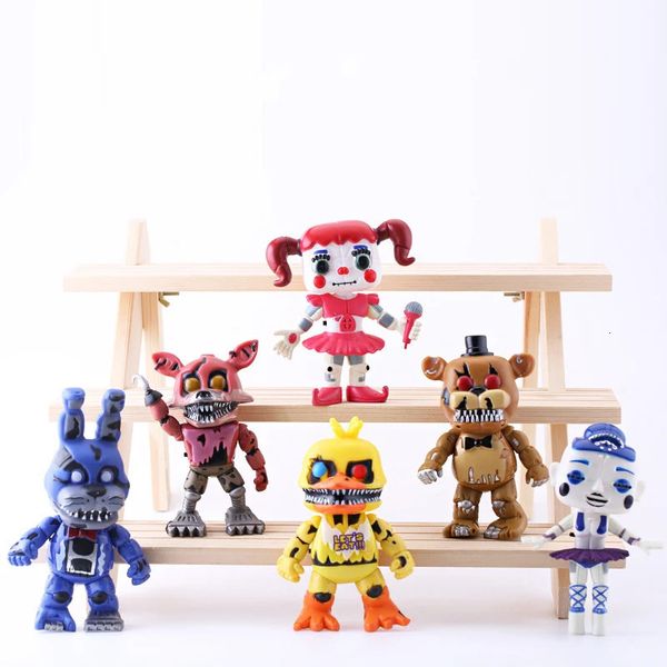 Figure FNAF 14 cm Nightmare Bonnie Foxy Chica Action Figura mobile Blacklight Frostbe Bear Model Collection Toys 240319
