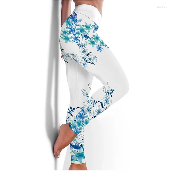 Damen-Leggings, hohe Taille, Fitness, elastisch, Tintenmalerei, Blumen, 3D-Druck, sexy, lässig, Workout, Sporthose