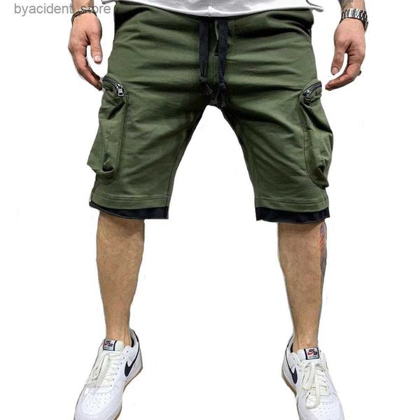 Pantaloncini da uomo Pantaloncini cargo da uomo in cotone multitasche abbigliamento da strada allenamento bodybuilder pantaloncini sportivi hip-hop casual verde militare L240320
