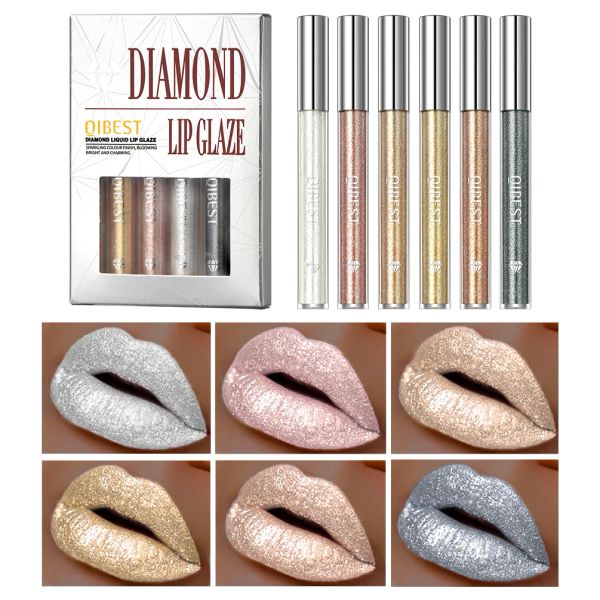 Set QIBEST Set di rossetti liquidi glitter metallizzati Set di rossetti impermeabili Lucidalabbra a lunga durata Shimmer Metal Lip GlazeTint Affascinante 6 colori