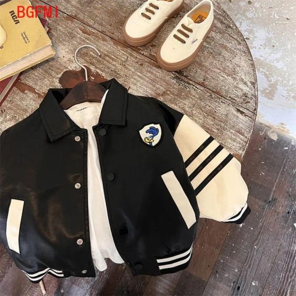 Jaquetas meninos bonito jaqueta outerwear primavera outono coreano crianças vintage zíper pu roupas de couro moda bebê topo