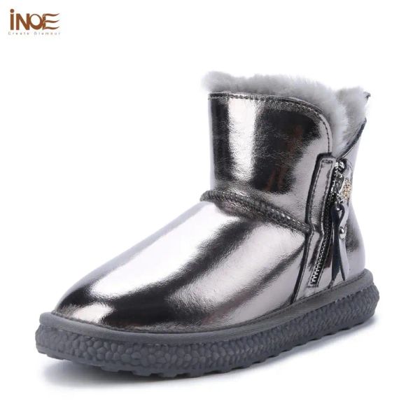 Pantofole donne inoe femminile stivali da neve invernali foderati in pelle vera scarpe calde casual scarpe impermeabili con cerniera nera