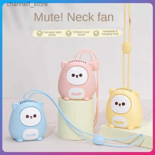 Elektrische Fans Neue Cartoon Neck Fan Tragbare Kleine USB-Schnittstelle Mini Handheld Blade Design Blume Mi Fan Komfortable Griff Kühlung ausrüstungY240322