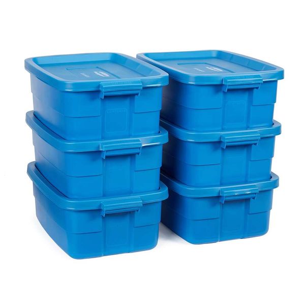 Сумки Rubbermaid Roughneck на 10 галлонов, упаковка из 6 шт., прочные штабелируемые контейнеры с крышками, встраиваемые пластиковые контейнеры для хранения инструментов, коробки для переездов, хранение игрушек,