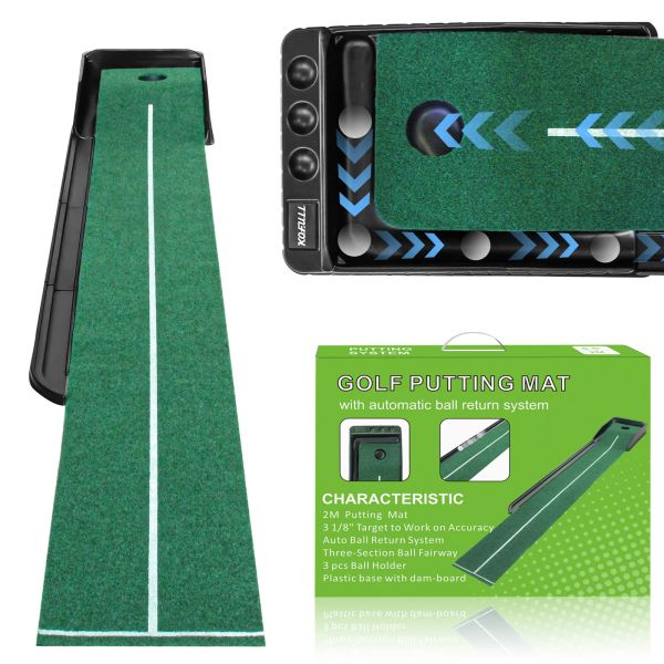 AIDS Putting Mat With Auto Ball Return System Indoor Puttle Green for Mini Games Practice Equipment Gifts For Golfers