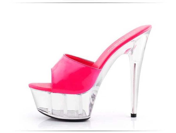 Sapatos de vestido Sandálias Doce Ultra Salto Alto 15cm Transparente Cristal Casamento Rosa À Prova D 'Água Cooler Slides Feminino Summerevxo H240321