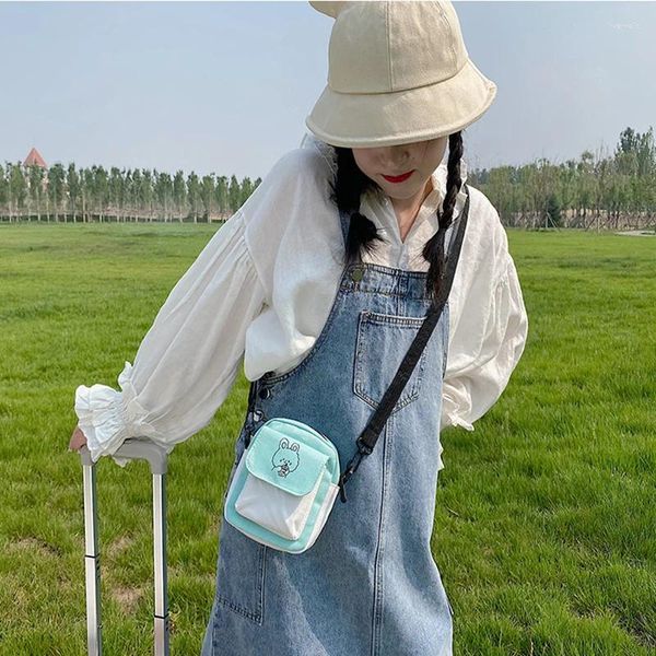 Umhängetaschen Japanische Nette Mädchen Tasche Frauen Colorblock Leinwand Süße Kleine Handy Mini Messenger Für Frau