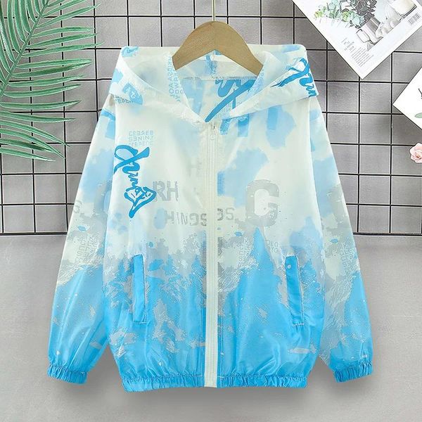 Jaquetas roupas infantis primavera verão crianças meninas bonito gradiente chinês impressão com capuz protetor solar outerwear tr62