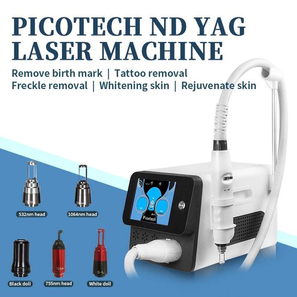 Наилучшие результаты Pico Nd Yag Laser 755 532 1064 нм Эффективное удаление татуировок PMU Омоложение лица Портативный лазерный аппарат Pico Q Switch с 5 лазерными зондами