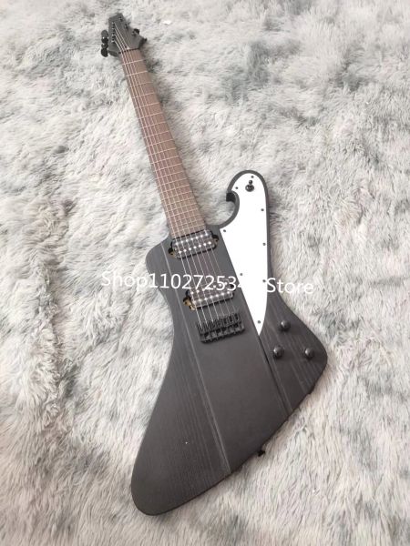 Gitar 7string elektro gitar, gül ahşap klavye, siyah aksesuarlar, sabit köprü, mat siyah şeffaf boya, ücretsiz gönderim