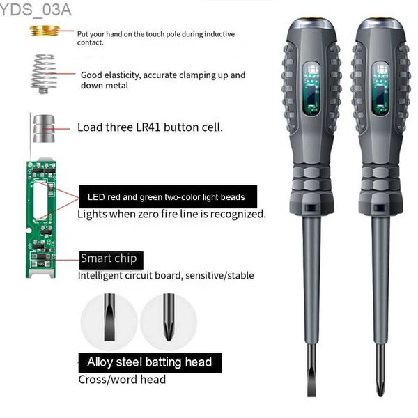 Misuratori di corrente Indicatore di tensione digitale Tester Penna AC Matita a induzione senza contatto Voltmetro Rilevatore Cacciavite a taglio con batteria 240320