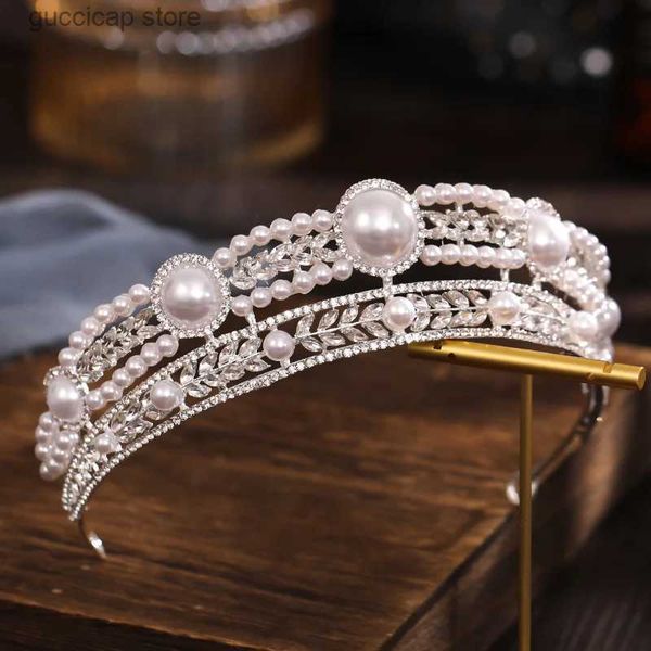 Diademi Barocco Cristallo Sposa Perla Diademi nuziali Diana Corona Strass Spettacolo Diadema Fascia Accessori per capelli da sposa Tiara De Noiva Y240320