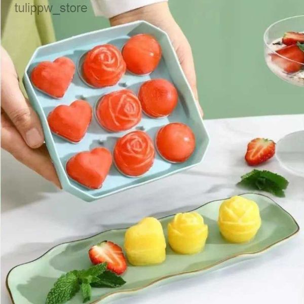 Eiscreme-Werkzeuge, Silikon-Eiswürfelschalen mit Deckel, große Rose, Blumen-Herz, runde Form, BPA-frei, Eiskugel-Maker, Formrahmen, Sommer-Gadget L240319