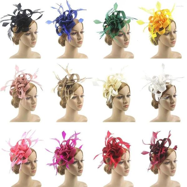 Boinas Acessórios Fascinators Casamento Top Hat Royal Ascot Race Cocktail Tea Party Pena Flor Headband Headwear Chapéus Fascinator