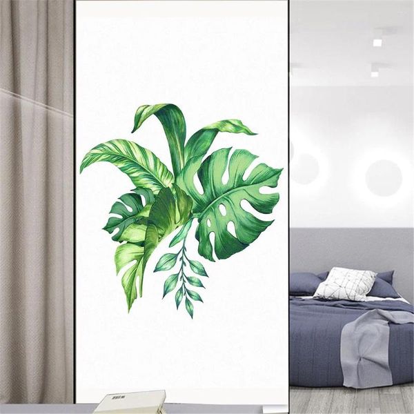 Janela adesivos janelas privacidade filme decorativo estilo planta vitral sem cola estática adere fosco 04