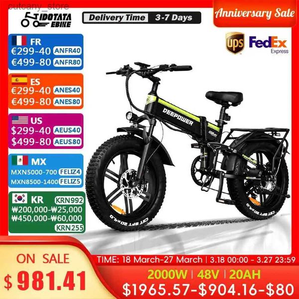 Fahrräder Ride-Ons 2000W 48V 20AH Ectric Bike Folding Adult Mountain E Bike 20 Zoll Ectric Bicyc Snow Ectric Bicyc 4.0 Fat Tire E-Bike L240319