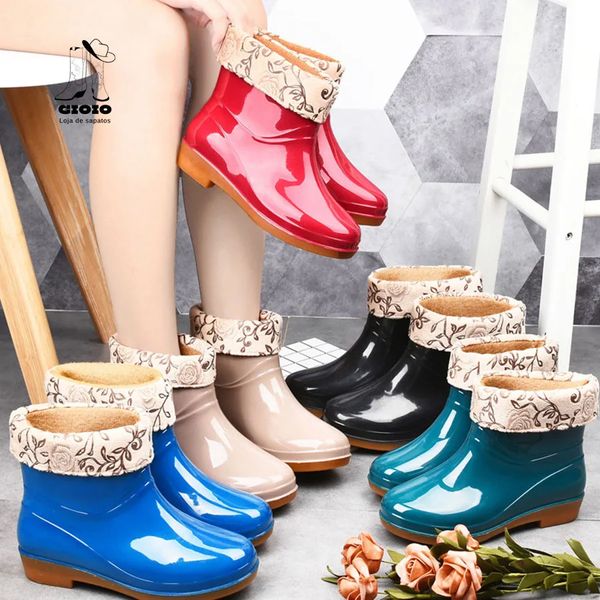 Kısa Yağmur Botları Kadın Tur Toe Toe Slip Slip Yağmur Ayakkabıları Kauçuk Botlar Bahçe Galoshes Slip-On Yumuşak Alt Yağmur Botları Damla 240309