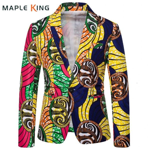 Mehrfarbig bedruckte Blazer im Ethnischen Stil für Männer Afrikanische Kleidung Leinen Elegante Ternos Social Masculino Herrenanzüge Jacken 240318