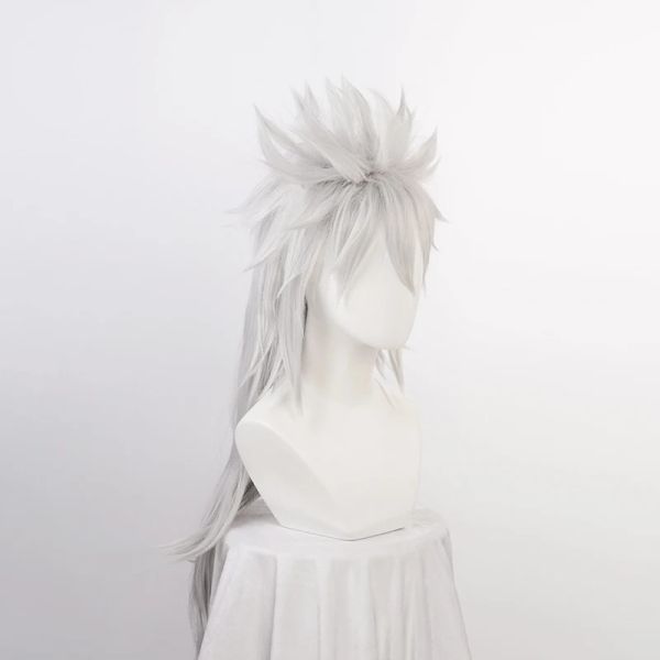 Parrucche Anime Jiraiya lunghe parrucche in argento con coda di cavallo coda di cavallo sintetiche resistenti al calore parrucche per costumi cosplay + berretto per parrucca