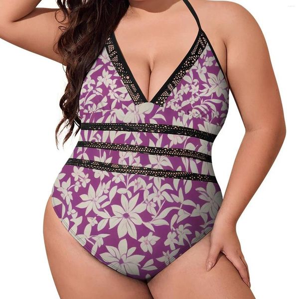 Roupa de banho feminina vintage floral impressão maiô branco ditsy push up maiô de uma peça sexy engraçado surf maiôs plus size