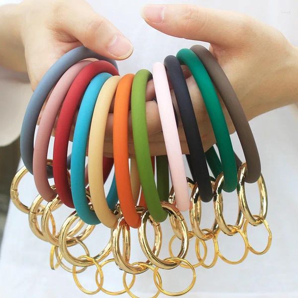 Bracciale rigido da polso in silicone, portachiavi circolare, braccialetto rotondo in gomma, portachiavi per donne, uomini, ragazze adolescenti, regali di compleanno di Natale