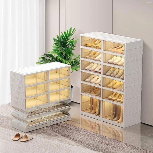 Küche Aufbewahrung 6 -Tier -Klappschuhe 24 Paar Plastik Organizer Transparent Box mit Tür