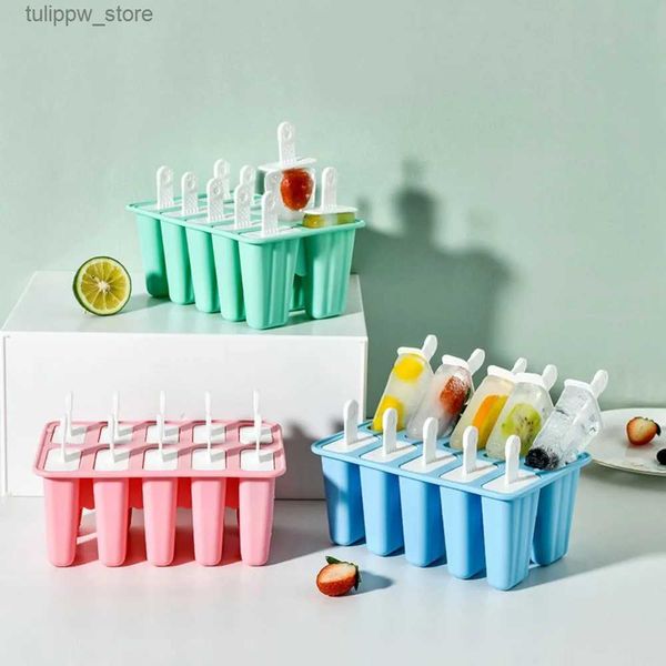 Strumenti per gelato Stampo per ghiaccioli per gelato in silicone Stampo per gelato per uso alimentare con manico Fai da te riutilizzabile Vassoio per cubetti di ghiaccio estivo Gelato per bambini L240319