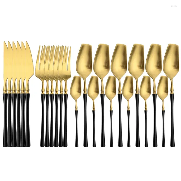 Geschirr Sets 24 stücke Schwarz Gold 304 Edelstahl Besteck Set Gabel Löffel Messer Matte Geschirr Küche Tee Tropfen