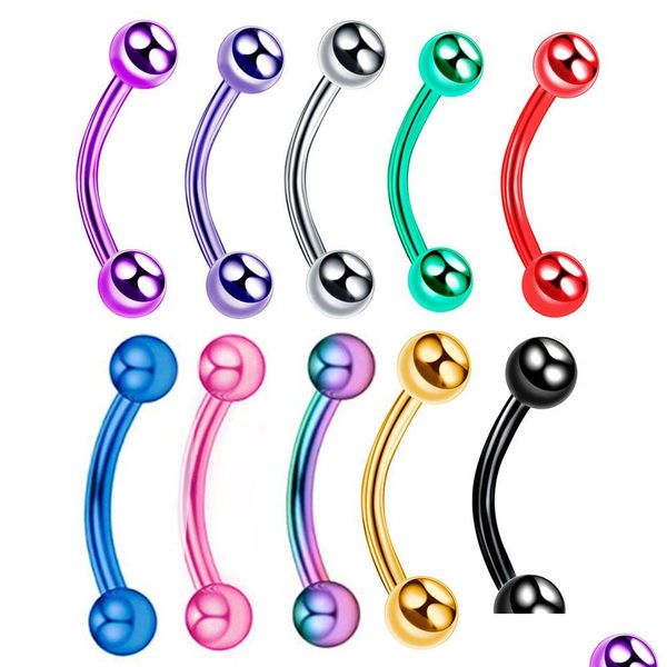 Anéis de botão de sino de umbigo 10 Pçs/lote Aço Cirúrgico M Bola Piercing de Sobrancelha Rosca Interna Curva Barbell Helix Brinco Anel de Lábio Nip Ot8Gt