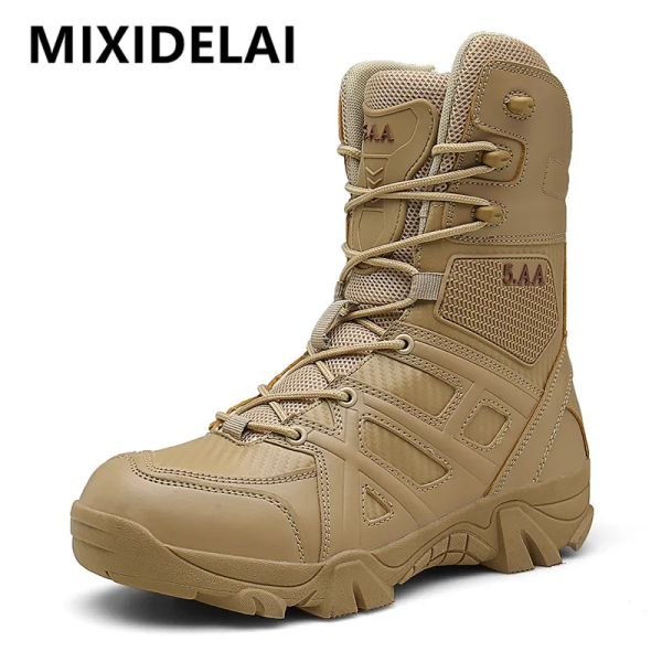 Botas 2022 Novos homens Militar Tactical Botas de Botas Especiais Couro Deserto Deserto Deserto Combate Combate Torno