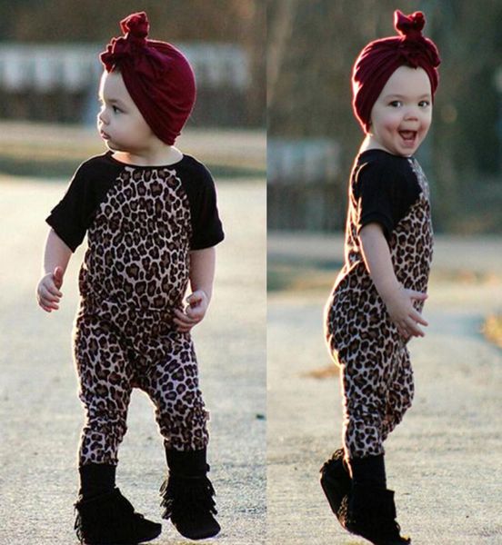 Bebê meninas manga curta leopardo macacão crianças macacões roupas da criança bonito infantil bodysuit boutique onesies roupas 9262676
