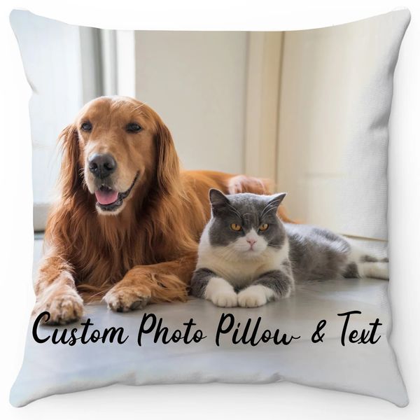 WUZIDREAM Fodera per cuscino personalizzata Pet Po Federa personalizzata per cani e gatti Cuscino per animali domestici con testo Po Regali personalizzati per cuccioli 240318